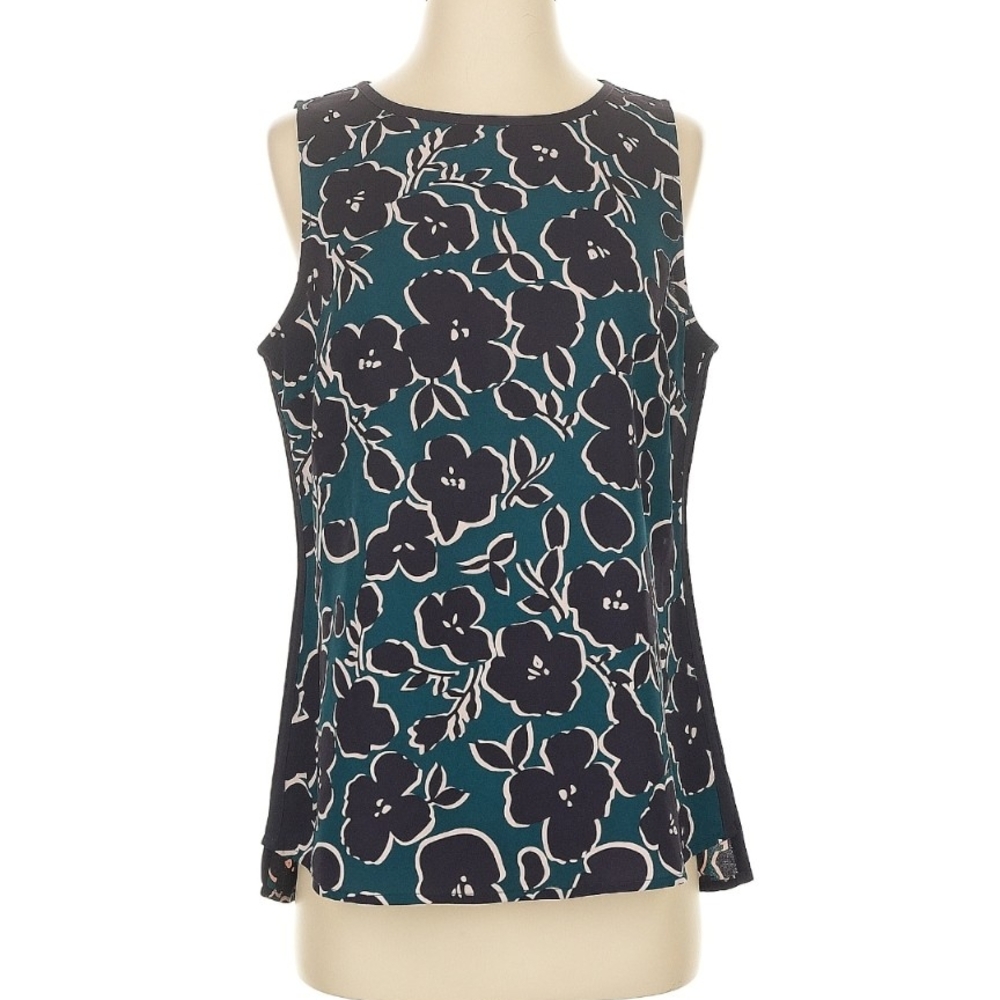 Floral Sleeveless Top - Teal and Dark Blue